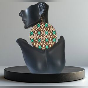 African Tribal Geometric Wood Earrings NWT
